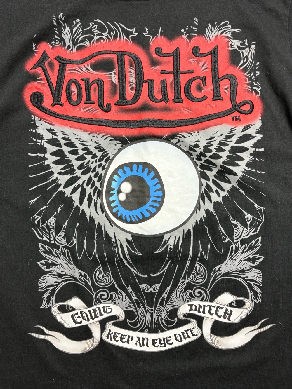 Von Dutch Black Tee with Red Logo and Blue Eye Graphic - Picture 2 of 6